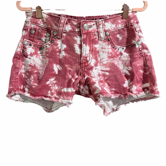 Miss Me Pants - Miss Me Tie Dye Studded Short Red/White 27